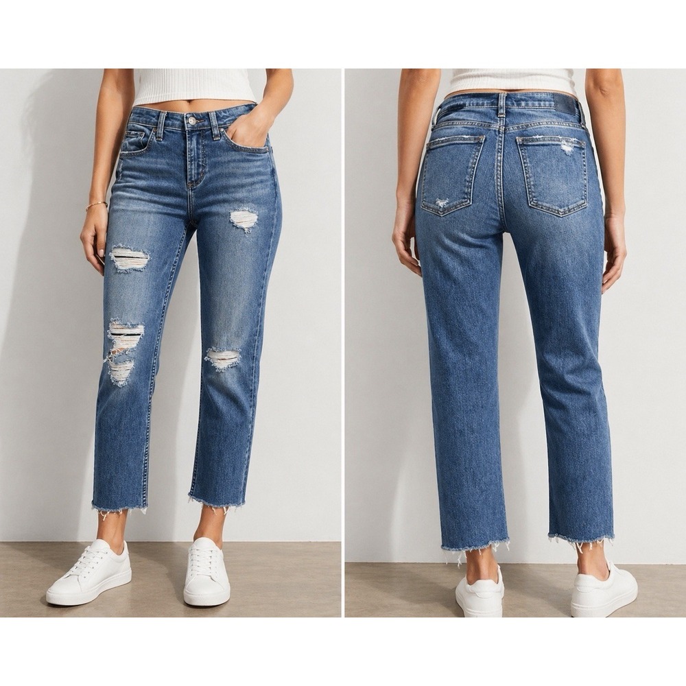 Silver Jeans Co Beau Jeans Women's 26x25.5 Distressed Raw Hem Mid Rise Cropped